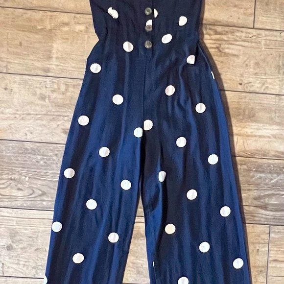 Navy and White Polka Dot Jumpsuit Size Small - Picture 2 of 4